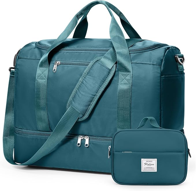 Travel Duffel Bag for Women, Carry-on Overnight Weekender Bags with Wet Pocket & Toiletry Bag, For Spirit Airlines 18x14x8 Personal Item Bag,Small,Peacock Blue