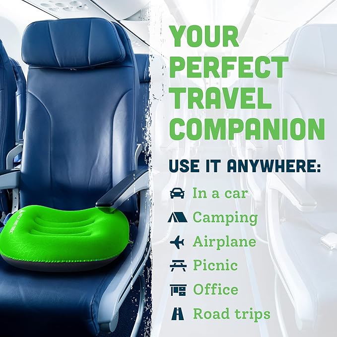 Pitch and Trek Camping Pillow with Removable Cover, Ultralight Portable Compact Inflatable Pillow for Neck Lumbar Support, Compressible Pillow for Hiking, Beach, Hammock, and Backpacking Gear