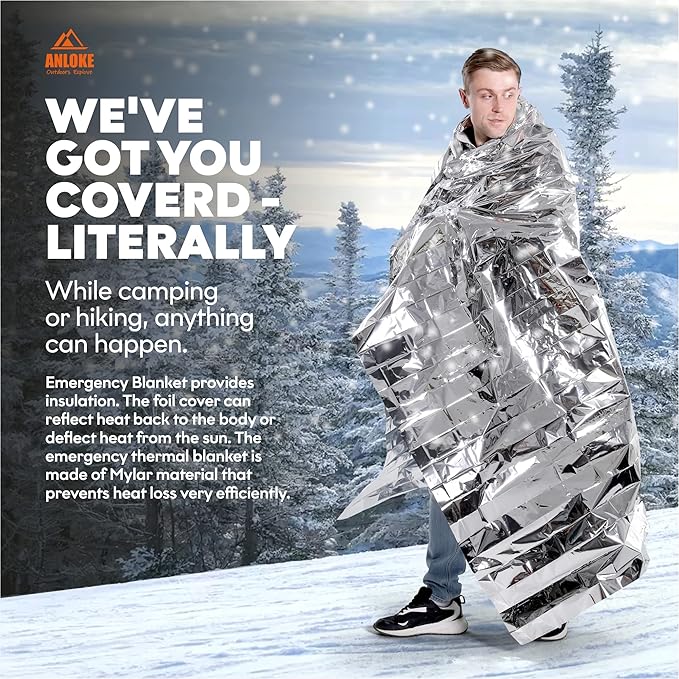 Emergency Blankets Mylar Thermal Blanket-(5 Pack) of Gigantic Space Blanket 82 * 64 in. Survival Blankets Heavy Duty Camping Gear,First Aid…