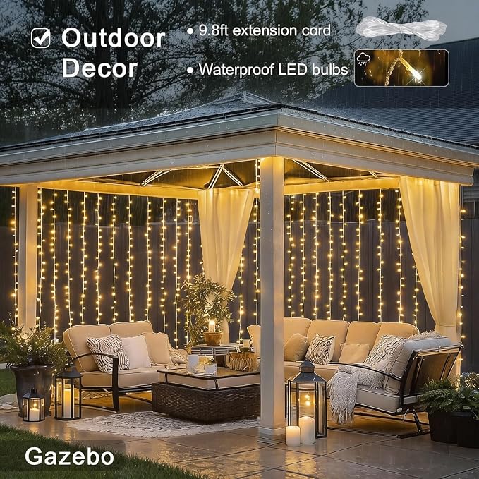 JMEXSUSS 900 LED Curtain Lights, Outdoor String Lights Indoor, 9.5x29.5ft | Warm White, Plug in with Remote, Christmas Twinkle Hanging Lights for Bedroom Living Room Wedding Backdrop Party Gazebo Decor