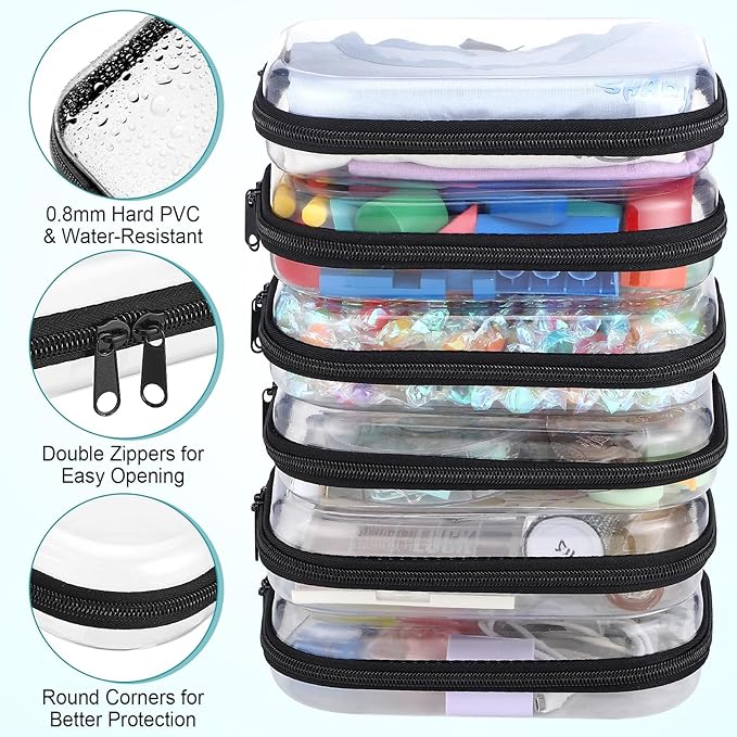 Sanwuta 6 Pcs Clear Hard Zipper Case Plastic Zipper Pouches Transparent Makeup Bag Pencil Case Pouches Toiletry Diaper Bag for Travel Toy Storage Organizer Bins(Black,7.87 x 5.9 x 2 Inch)