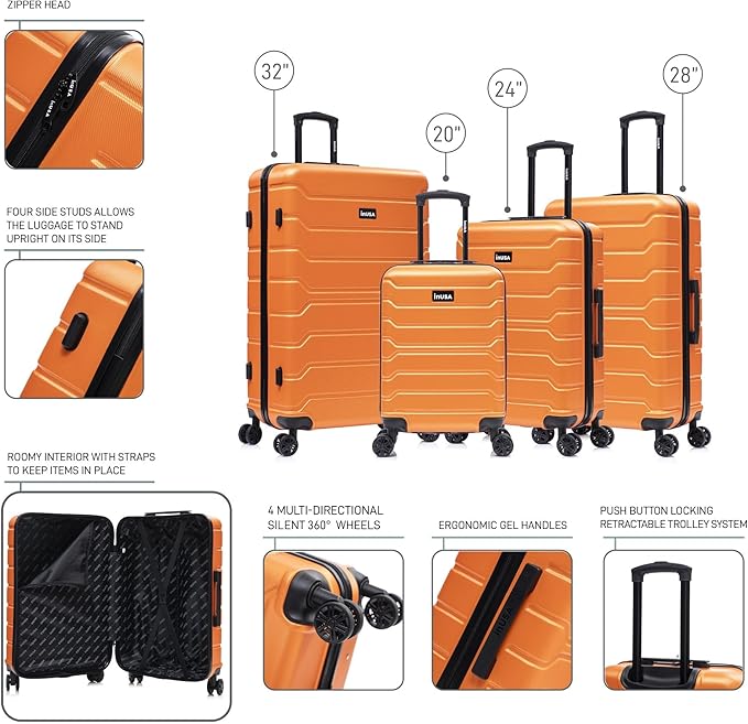 InUSA TREND Luggage with Spinner Wheels | Durable Lightweight Hardside Suitcase, Travel Sets with Handle and Trolley | (20in, 24in, 28in, 32in) 4 Piece Set | Orange
