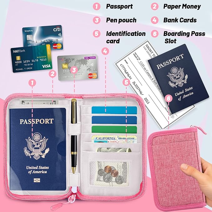 Passport Holder for Travel Essentials, RFID Blocking Protector Passport Wallets, Passport Document Organizer Case for Travel Must Have, Passport Book for Women, Couple, Family Cards, Tickets, ID, Cash