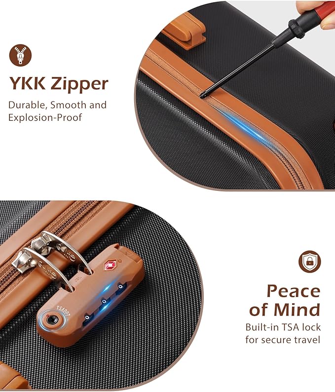 Coolife Carry On Luggage, Suitcase with Durable and Lightweight, carry on suitcase with ABS Hardshell, Dual Spinner Wheels, TSA Lock, and YKK Zipper (apricot black, S(20in)_carry on)