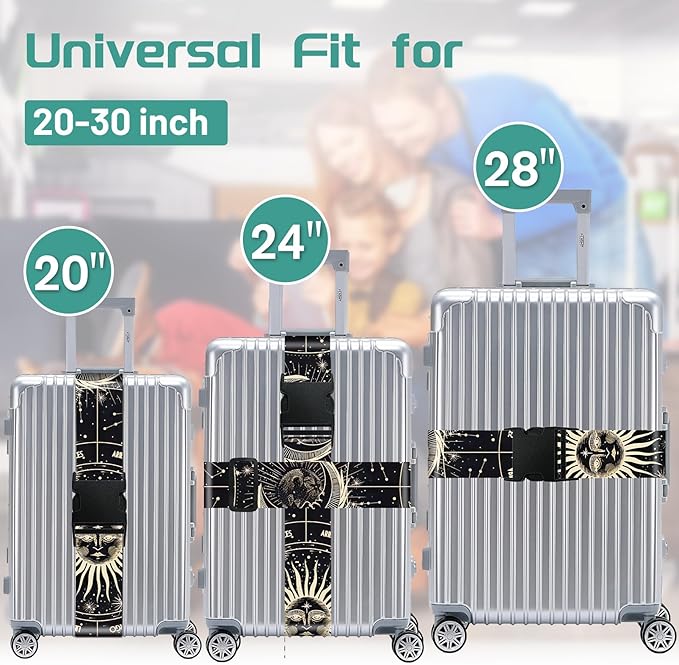 Slohif Luggage Straps for Suitcases Travel Belt Accessories Luggage Connector Identifiers 2 Pack Over Handle with Buckle Unique Nylon Adjustable Strap for Sleeping Bag Car Seat Moon