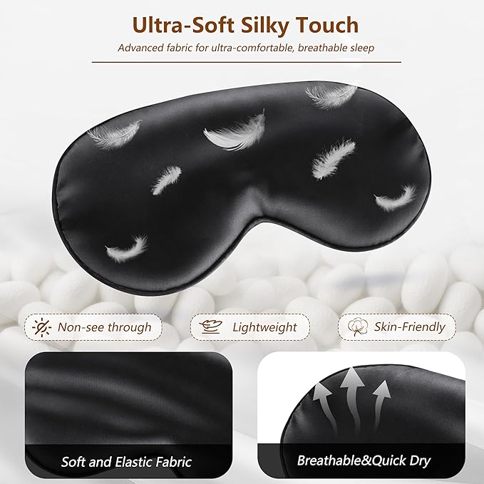 Sleep Mask Silk Eye Mask for Men Sleeping Mask, Adjustable Elastic Strap for Night Shading Sleep Mask, Soft and Comfortable for Both Men and Women(Black)