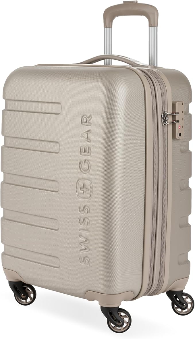 SwissGear 7366 Signature Hardside Expandable Luggage with Spinner Wheels, TSA Lock, Cup-Holder, Sand, Carry-On 19-Inch