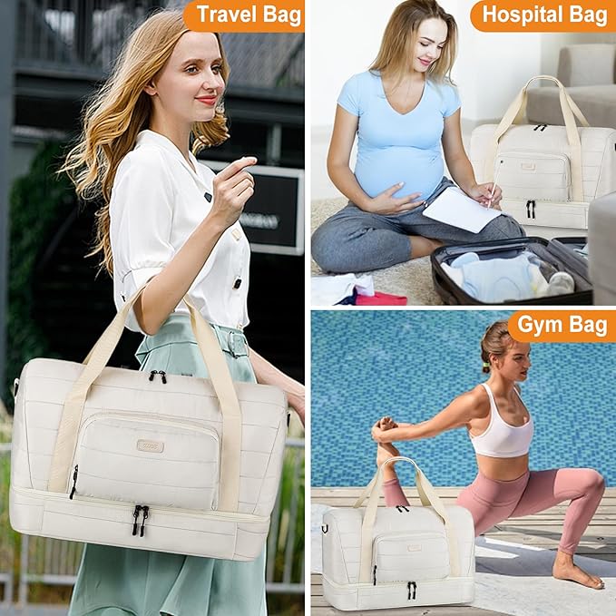 Travel Weekender Bag for Women, 21" Overnight Bag with Shoe Compartment 50L Large Travel Duffel Bag Carry On Tote for Weekend, Overnight, Business Trips, Water Resistant