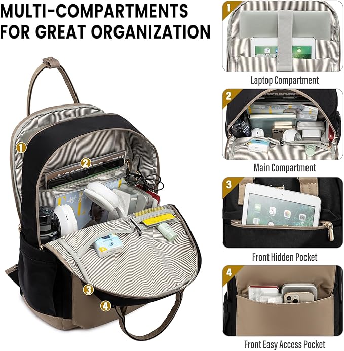 LOVEVOOK Laptop Backpack for Women, 15.6 Inch Laptop Bag with USB Charging Port, Fashion Water Resistant Daypacks Teacher Nurse Stylish Travel Bags Vintage Computer Backpack for College, Work