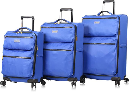 LUCAS Designer Luggage Collection - 3 Piece Softside Expandable Ultra Lightweight Spinner Suitcase Set - Travel Set includes 20 Inch Carry On, 24 Inch & 28 Inch Checked Suitcases (Royal Blue)