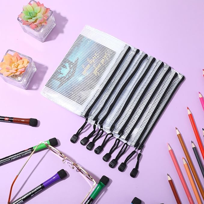 Jetec 32 Pcs Mesh Zipper Bags Toy Storage Bikini Organizer Bag Bolsas Para Guardar Trajes De Bano Waterproof Zipper Reusable Pouch Puzzle Multipurpose for Storage Office(Black,7.5 x 5 Inch)