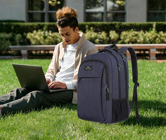 MATEIN Large College Backpack, Sturdy Computer Backpack Fits 17 inch Notebook, Carryon Luggage Travel Laptop Bag for Business Men and Women Christmas New Year Gift, Blue