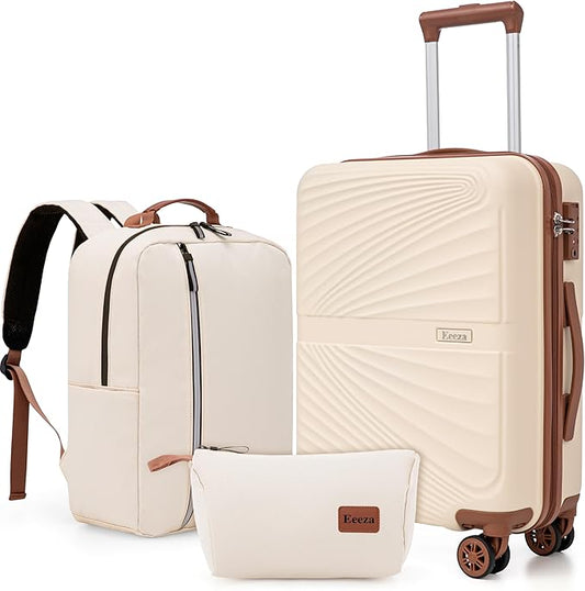 Carry On Luggage Set 22x14x9 Airline Approved Luggage Sets 3 Piece,Suitcases with Wheels,ABS Hard Case Luggage with TSA Lock Spinner Wheels(20 Inch,BP/TB)