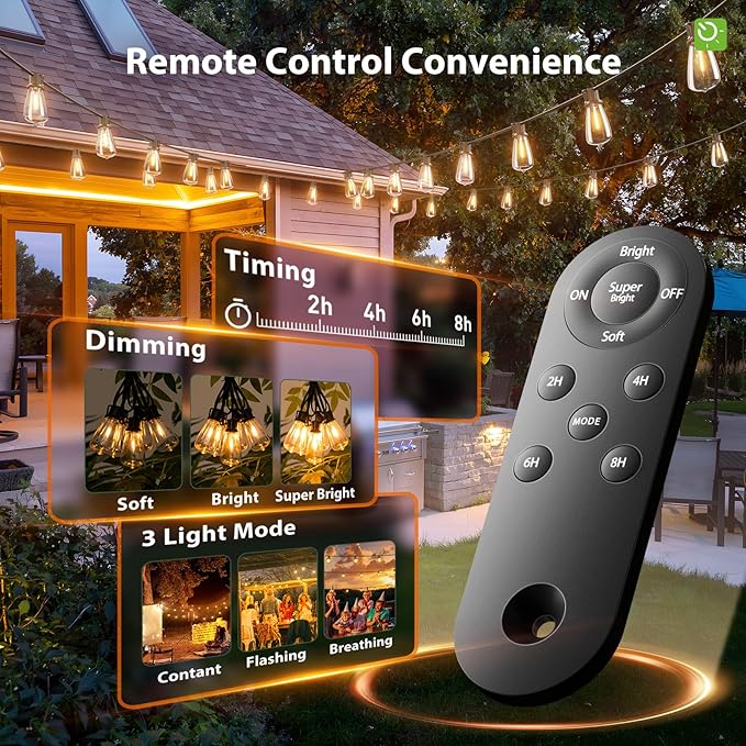 KYY 54FT Solar String Lights Outdoor Waterproof with USB Charging & Remote | Dimmable & Timable, Solar Powered Patio Lights with LED Shatterproof Bulbs for Deck Backyard Porch Garden Camping