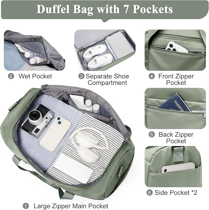 Travel Duffle Bag with Shoe Compartment, XL Weekender Bags for Women, Carry On Overnight Bags for Gym Sports & Business Trips, Water-Resistant Hospital Bag for Labor and Delivery