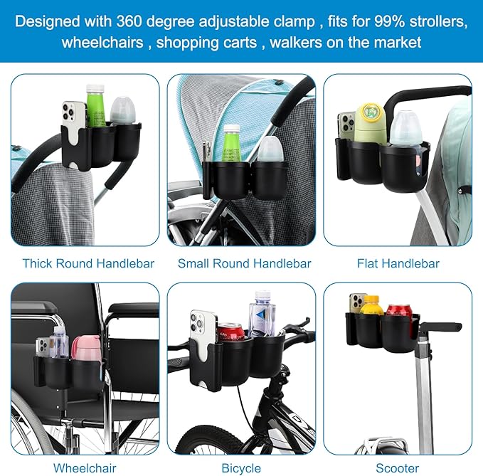 Accmor Stroller Cup Holder with Phone Holder, Bike Cup Holder, Universal Cup Holder for Uppababy Nuna Doona Strollers, 2-in-1 Cup Phone Holder for Stroller Bike Wheelchair Walker Accessory