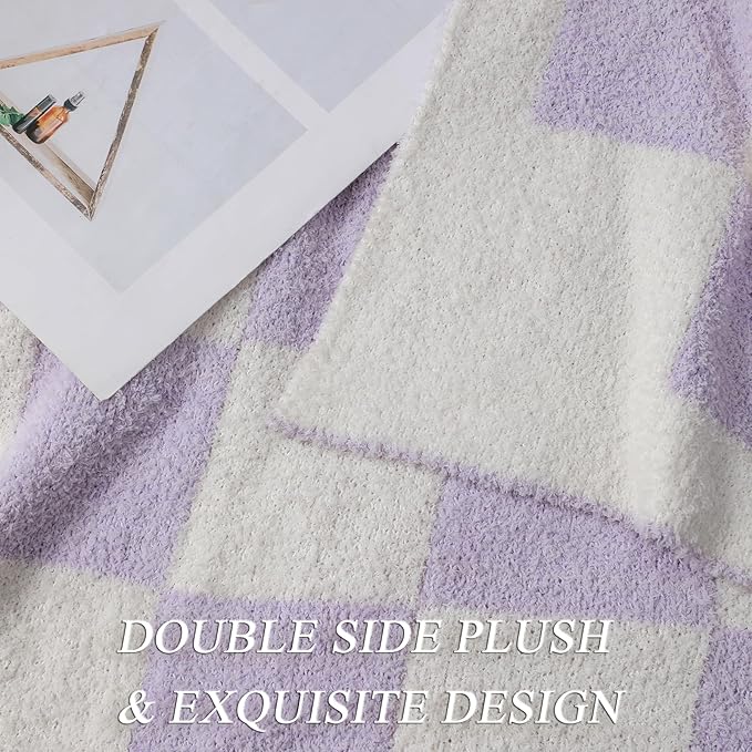 bearberry Fuzzy Checkerboard Grid Throw Blanket Soft Cozy Warm Microfiber Bed Blanket Decor for Couch Sofa Bed Travel Home (Purple, 60''x80'')