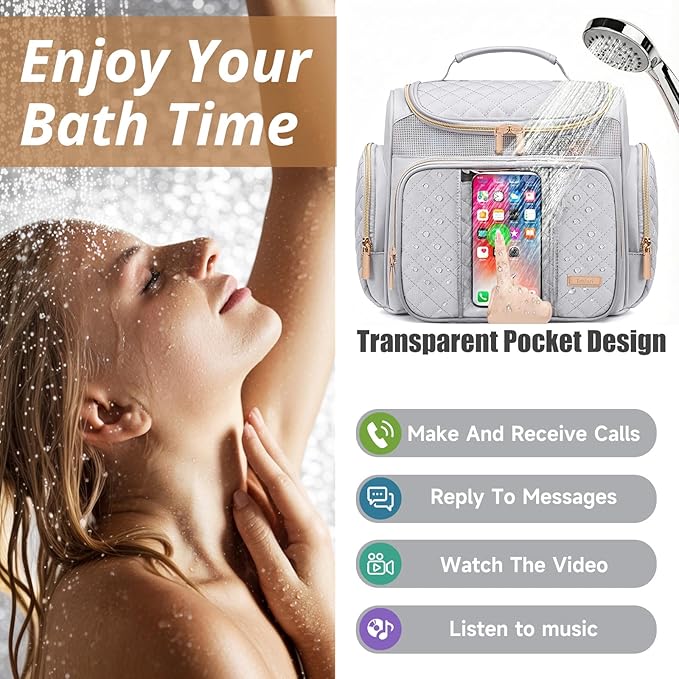 Large Toiletry Bag for Women Men,Bathroom Bag,Water Resistant Shower Bag,Makeup Bag,Portable Shower Caddy for College Dorm,Hanging Travel Toiletry Bag with Transparent Waterproof Phone Pocket