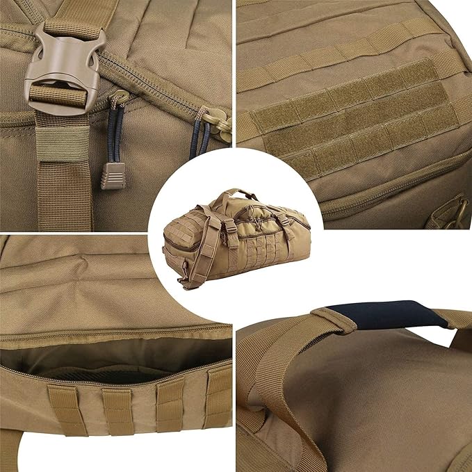 Travel Duffle Bag Backpack for Men - Large Tactical Bags Weekender Gym Bag for Overnight Traveling Military Workout Deployment Sports (Coyote, 80L)