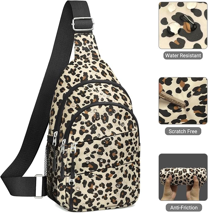 Tuwubi Crossbody Bags for Women, Sling Bag for Men, Small Hiking Backpack Anti Theft Lightweight for Outdoors Travel (L, Leopard)