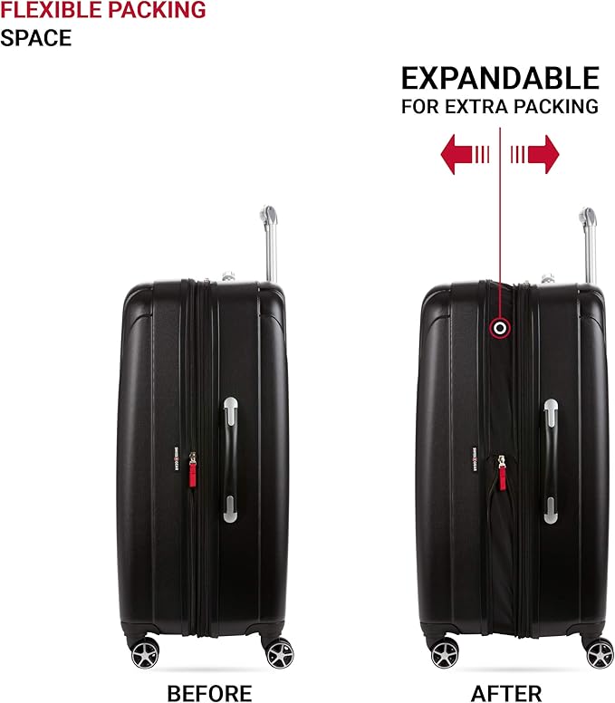 SwissGear 7585 Hardside Expandable Luggage with Spinner Wheels, Black, Checked-Medium 23-Inch