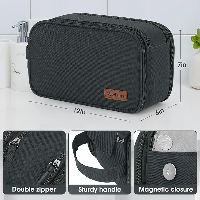 Wedama Toiletry Bag for Men, Handheld Travel Bag, Waterproof Toiletries, Thickened Polyester Dopp Kit, Toiletries Business Trips and Camping, Grey