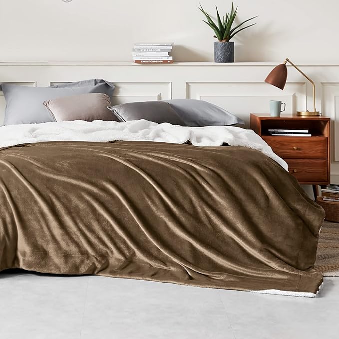 Bedsure GentleSoft Sherpa Fleece Blankets King Size for Bed, Non-Heated, Thick and Warm Throw for Women and Men, Soft Fuzzy Plush King Blanket for Winter, Camel, 108x90 Inches