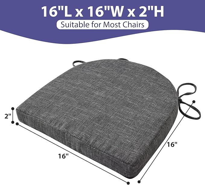 Chair Cushions for Dining Chairs with Ties and Removable Cover, Dining Kitchen Chair Pads with Non-Slip Bottom, High-Resilience Indoor Seat Cushions, 16'' x 16'' x 2'', Set of 4, Dark Grey