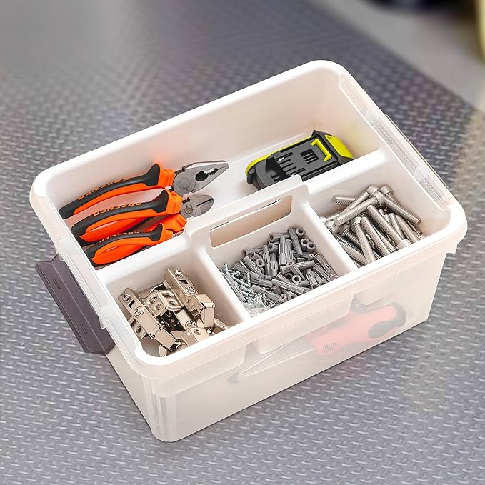 Citylife 17 QT Plastic Storage Bins Clear Storage Box with Removable Tray Stackable Latching Box with Handle for Oraganizing Tool, Craft, Office, Orange