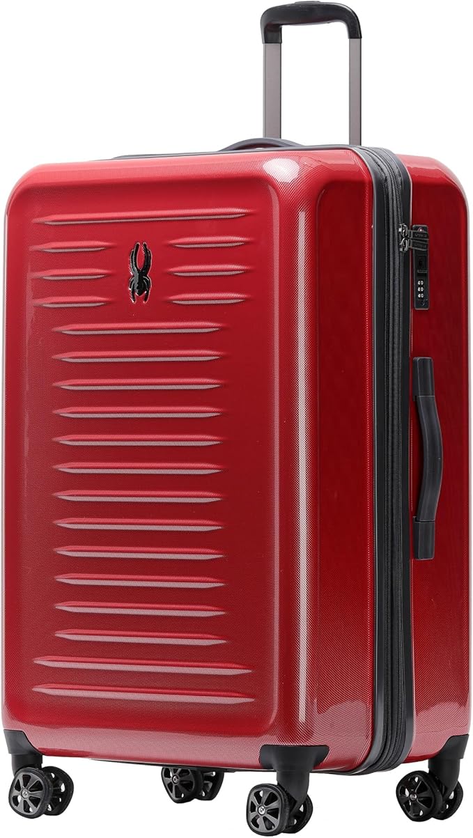 Spyder Rails Expandable Hardside Upright Suitcase with 360° Spinner Wheels, TSA Approved Lock (Red, Large Checked)