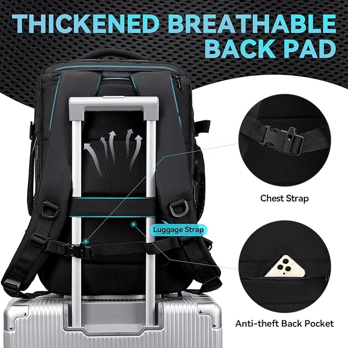 Carry on Travel Backpack for Men Women, Extra Large 40L Flight Approved Expandable Suitcase With USB/Type-C Charging Port, Victoriatourist Water Resistant Luggage Daypack Business Weekender Bag, Black