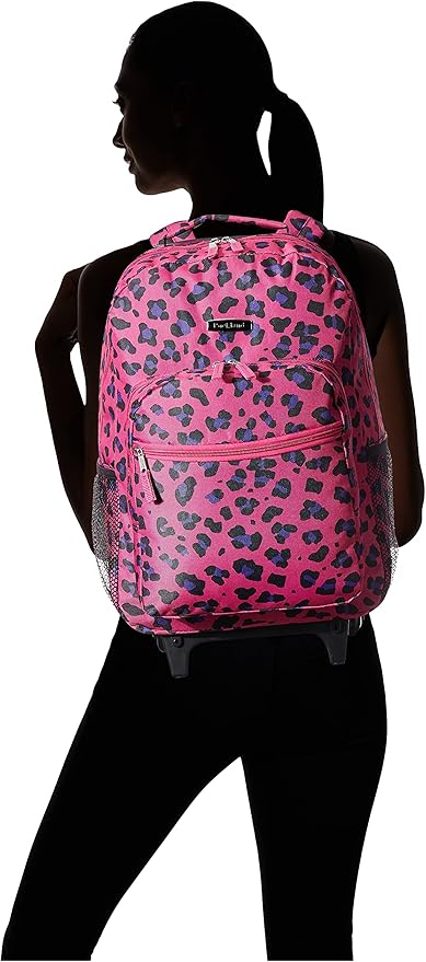 Rockland Double Handle Rolling Backpack, Magenta Leopard, 17"