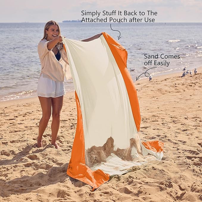 WEKAPO Beach Blanket Sandproof Waterproof, Extra Large Beach Mat, Oversized & Compact Sand Free, Quick Drying Beach Essentials for Vacation, Cruise, Picnic & Camping with Stakes
