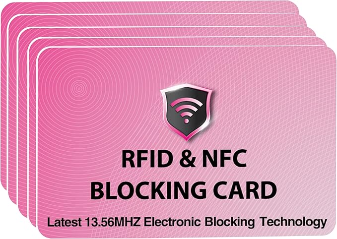 SaiTech IT 5 Pack RFID Blocking Cards Protect Your Entire Wallet, Purse, and Cards from NFC Contactless Theft Wallet for Men & Women - Pink