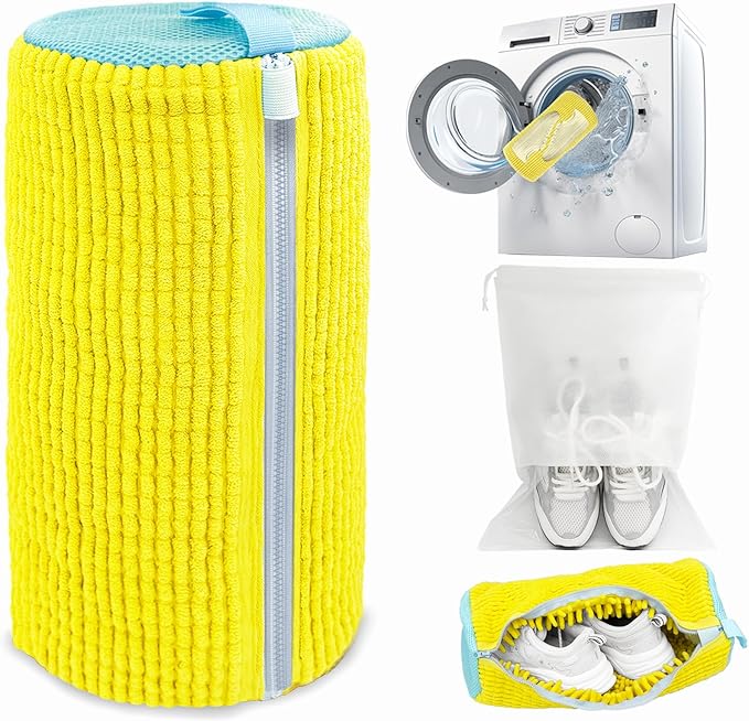 Shoe Washing Machine Bag,Laundry Shoe Bag for Washer and Dryer,Reusable Shoe Cleaning Bag for Sneakers,Tennis Shoes,With Self-locking Zipper, Microfiber Inside,Include Shoe Bag (Pro Yellow - 1 Pack)