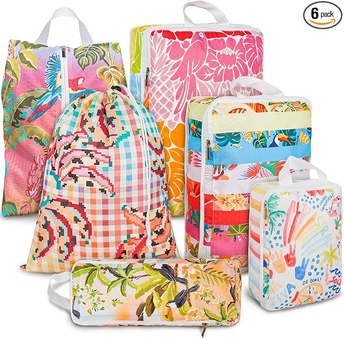 6 Pcs Compression Packing Cubes Waterproof Suitcase Travel Bag Luggage Backpack Organizer Travel Cubes for Packing-Tropical Banana