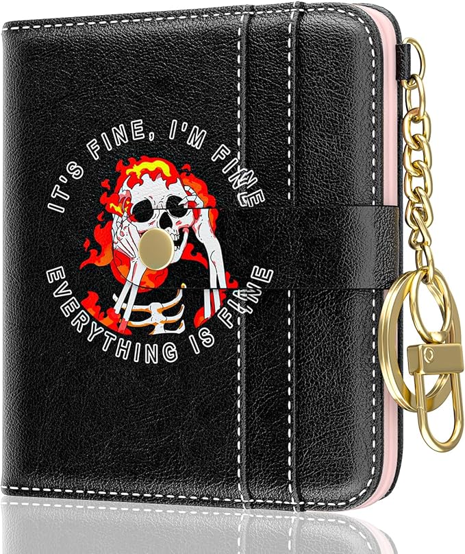 Aiawoxc Womens Wallet, RFID Small Wallets for Women, Slim Compact Credit Card Holder, Cute Leather Bifold Ladies Purse with Zipper Coin Pocket and ID Window, Skull