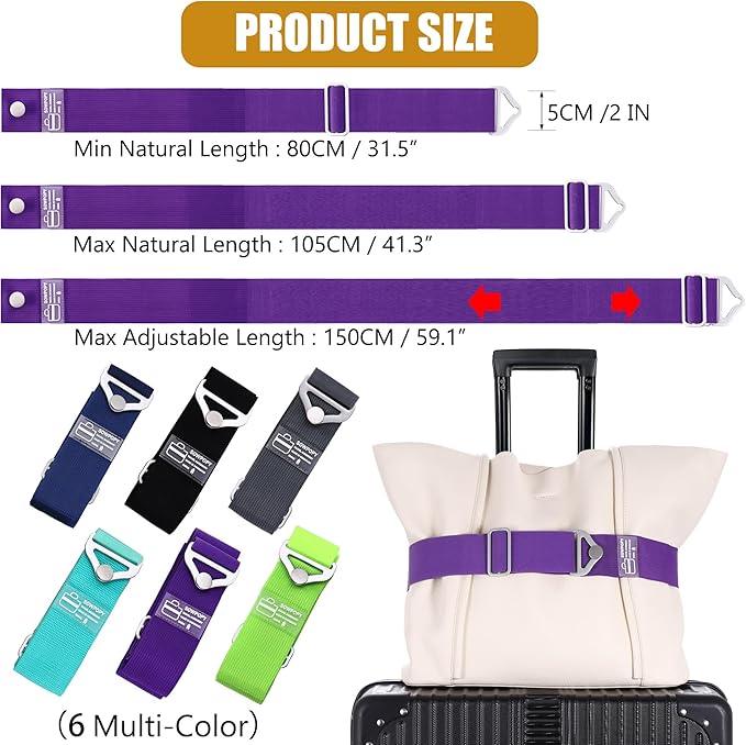 SOWPOPY Travel Belt for Luggage, Add a Bag Luggage Straps Suitcase Travel Belt Over Handle for Carry On Bag, Adjustable 2-in-1 Elastic Luggage Belt Bag Bungee Travel Essential Accessories