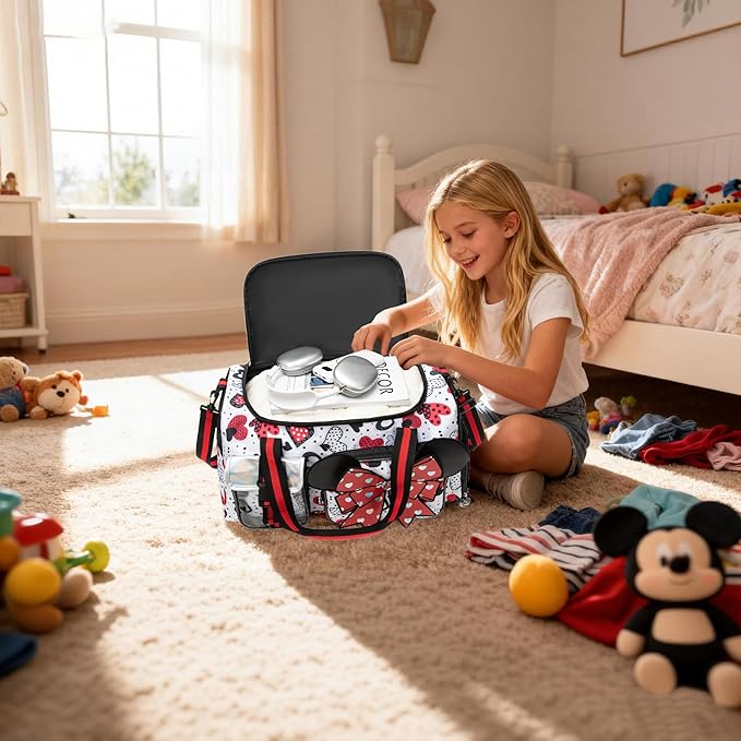 Kids Travel Duffle Bag for Girls Ages 6-8,Cute Bowknot Overnight Bag with Shoe Compartment,Lightweight Carry On Weekender for School,Sleepover,Gym & Family Trips