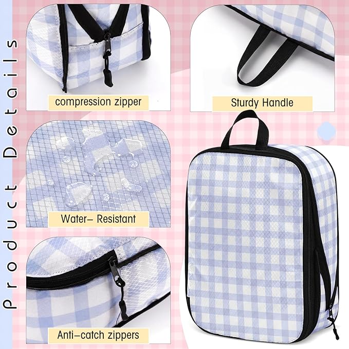 5 Pack Compression Packing Cubes for Travel Space Saving Cubes Luggage Organizer for Suitcase(Plaid,M)