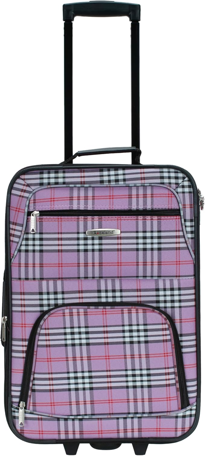 Rockland Fashion Softside Upright Luggage Set,Expandable,Lightweight,Telescopic Handle,Wheel, Pink Cross, 2-Piece Set (14/19)