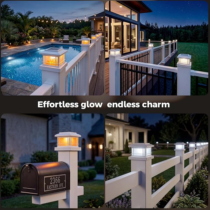 JOFIOS Flickering Flame Solar Post Cap Lights Outdoor, White Post Lights with 3 Color Temperature, Fits 3.5" 4" 4.5" 5" Wood/Vinyl Posts, IP64 Waterproof Fence Deck Lights for Garden Patio Yard 16Pack