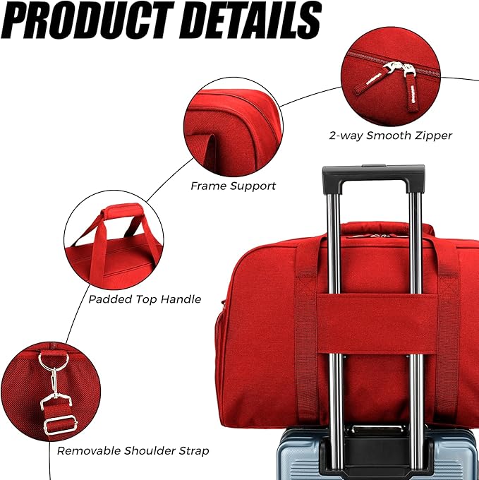 Searock 21 Inch Gym Bag with Shoe Compartment, Sports Duffle Bag for Travel, Carry On Duffel Bag, Weekender Overnight Bags for Men and Women Traveling, Red