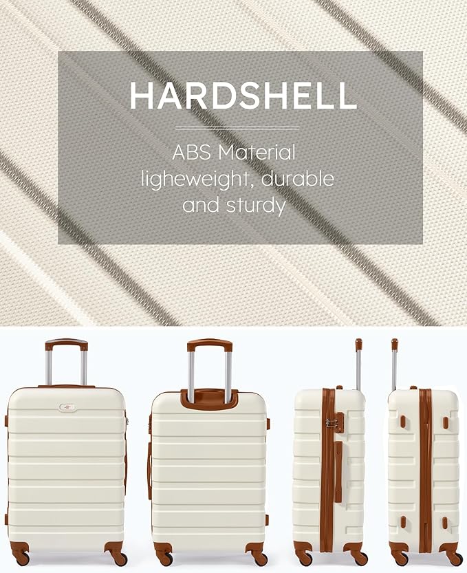 Suitour Luggage 3 Piece Sets Hard Shell Luggage Set with Spinner Wheels,TSA Lock,20 24 28 inch Travel Suitcase Sets (White Brown)