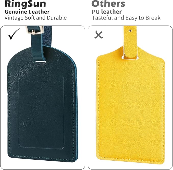Ringsun Leather Luggage Tag for Suitcases ID Tags Bag Tags for Luggage (2 Pack)