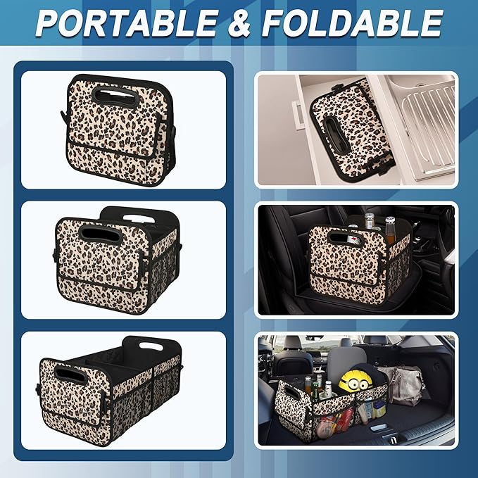 Deosk Car Trunk Organzier for suv,Car Organziers and Storage with 6 Big Pocket for Women/Men 50L Waterproof Polyester Trunk Organzier for Minivan/Truck(Medium,Leopard print)