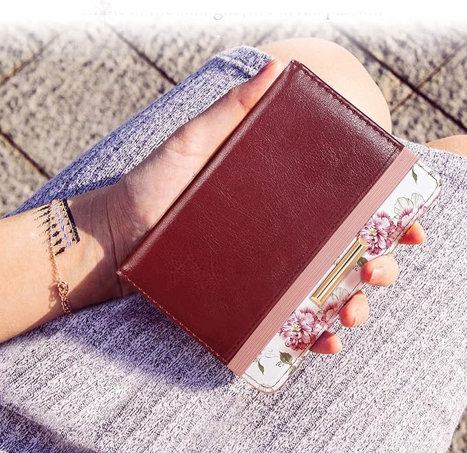 Passport Holder Cover Travel Wallet RFID Blocking Cute Flowers Passport Wallet with Elastic Band for Women,Red