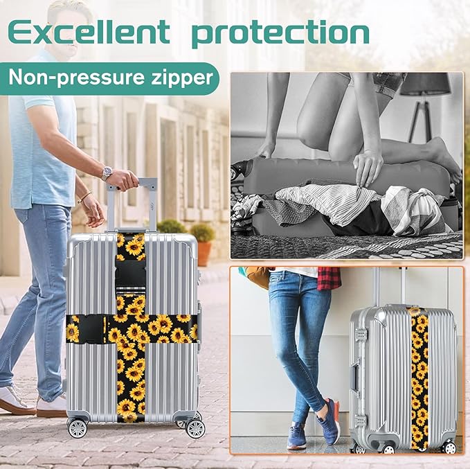Slohif Luggage Straps for Suitcases Travel Belt Accessories Luggage Connector Identifiers 2 Pack Over Handle with Buckle Unique Nylon Adjustable Strap for Sleeping Bag Car Seat Sunflower