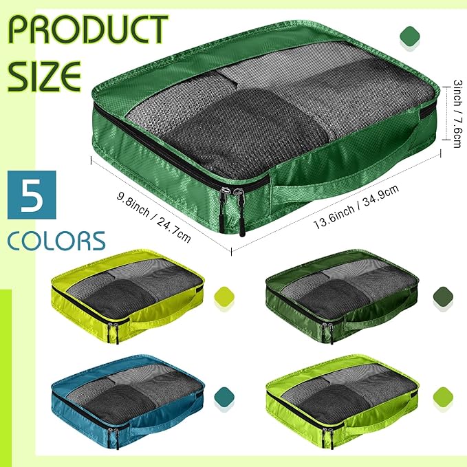 5 Pcs Packing Cubes for Suitcase Large Travel Cubes Carry on Luggage Organizer Bags for Clothes Accessories(S,Green)