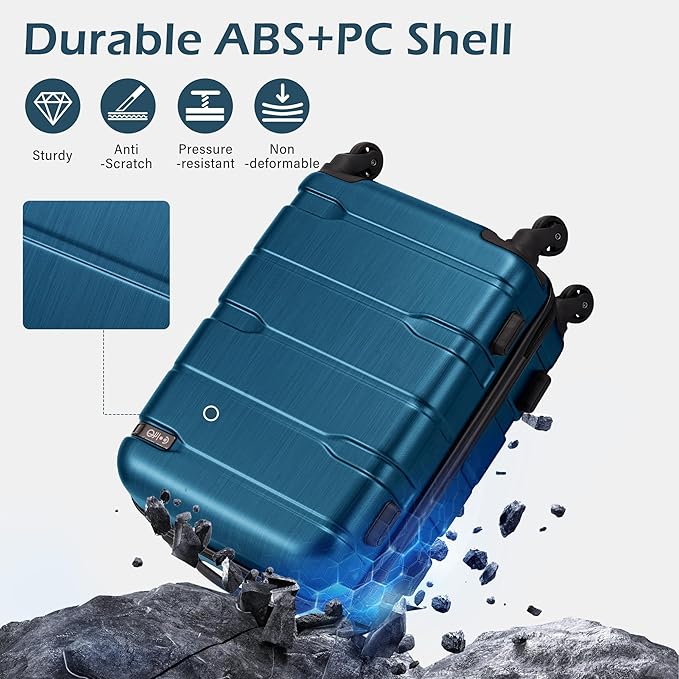 Coolife Expandable Large Checked Luggage Hardside PC+ABS Suitcase with TSA Lock, Lightweight Rolling Carry On with Spinner Wheels(Caribbean Blue, 28in)